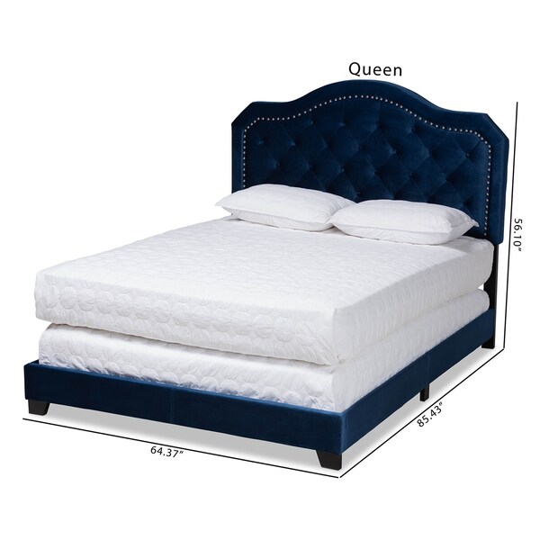 Baxton Studio Samantha Navy Blue Velvet Upholstered Queen Size Button Tufted Bed - 160-9839