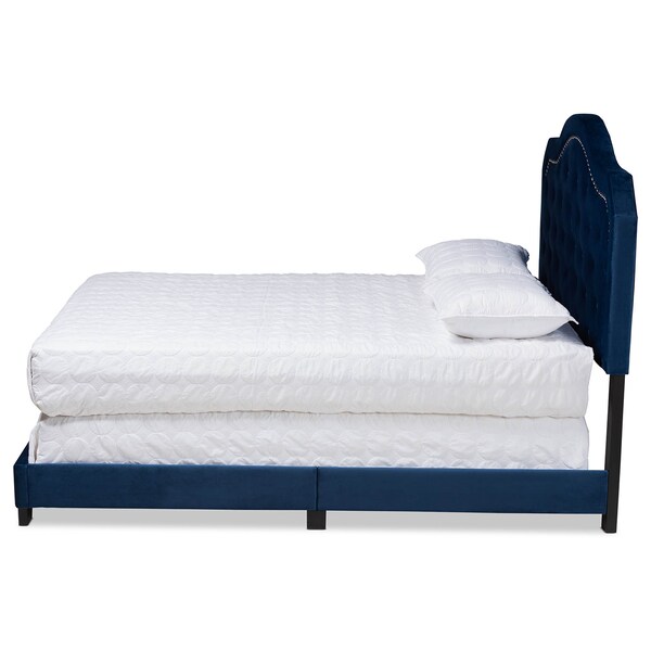 Baxton Studio Samantha Navy Blue Velvet Upholstered Queen Size Button Tufted Bed - 160-9839