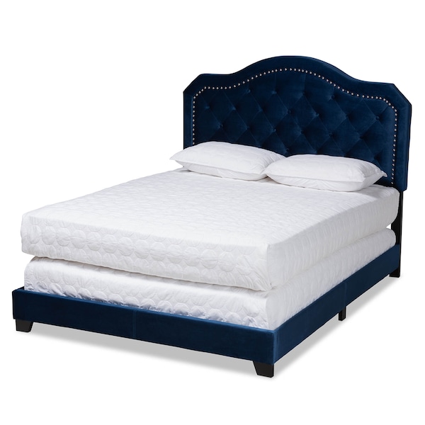Baxton Studio Samantha Navy Blue Velvet Upholstered Queen Size Button Tufted Bed - 160-9839