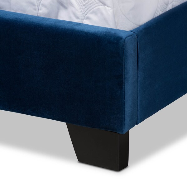 Baxton Studio Samantha Navy Blue Velvet Upholstered Queen Size Button Tufted Bed - 160-9839
