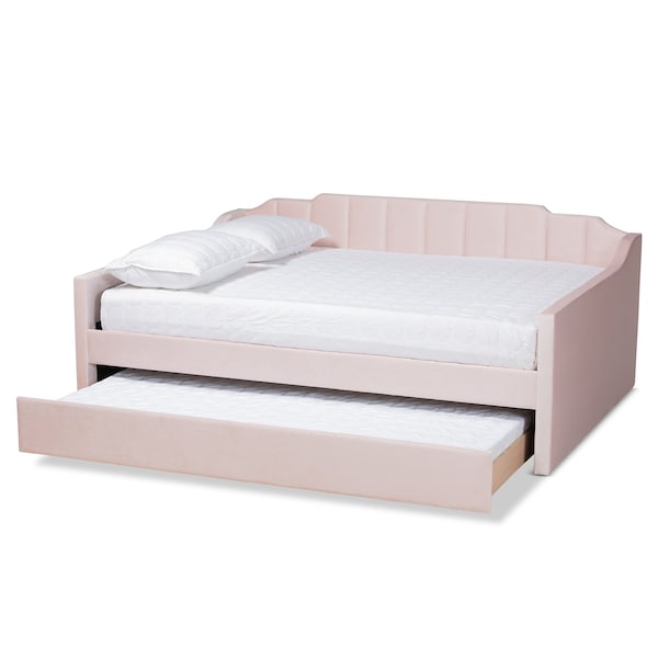 Baxton Studio Lennon Modern Pink Velvet Fabric Upholstered Queen Size Daybed with Trundle - 186-11474-ZORO