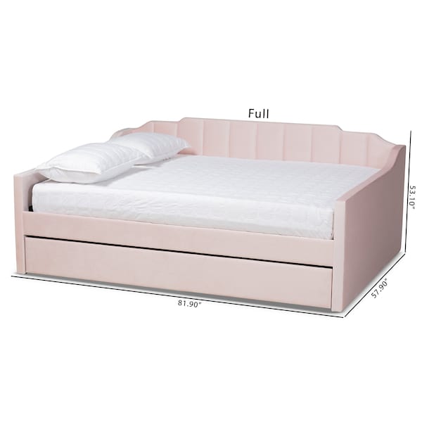 Baxton Studio Lennon Modern Pink Velvet Fabric Upholstered Queen Size Daybed with Trundle - 186-11474-ZORO