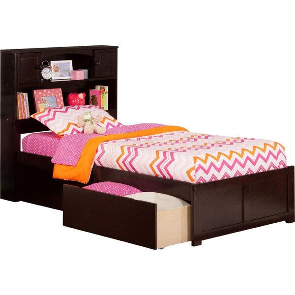 Atlantic Furniture Newport Flat Panel Foot Board with Urban Bed Drawers, Espresso - Twin Extra Large - AR8512111