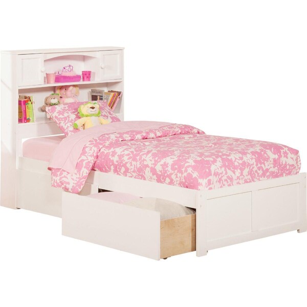 Atlantic Furniture Newport Flat Panel Foot Board with Urban Bed Drawers, White - Twin Extra Large - AR8512112