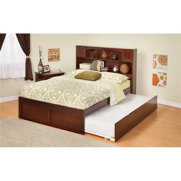 Atlantic Furniture Atlantic Furniture AR8522014 Newport Bookcase Bed Twin Size with a Flat Panel Foot Board and Urban Trundle Bed in an Antique Walnut Finish - AR8522014