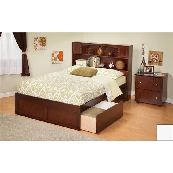 Atlantic Furniture Atlantic Furniture AR8532112 Newport Bookcase Bed Full Size with a Flat Panel Foot Board and Urban Bed Drawers in a White Finish - AR8532112