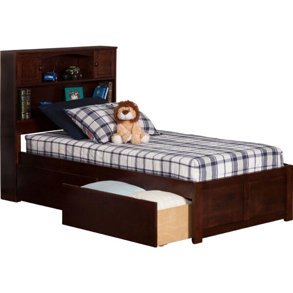 Atlantic Furniture Newport Flat Panel Foot Board with Urban Bed Drawers, Antique Walnut - Twin Extra Large - AR8512114