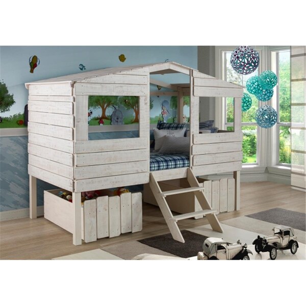 Fixturesfirst PD-1380TLRS-1381 Twin Size Tree House Loft Bed with Under Bed Drawers in Rustic Sand - FI2641021