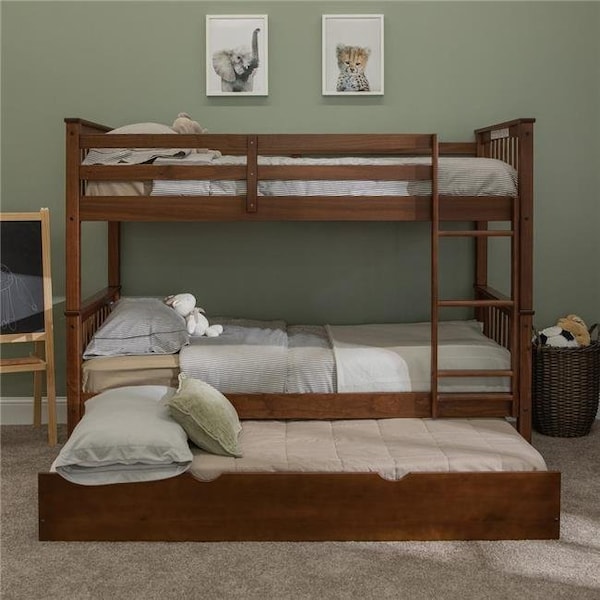 Walker Edison Furniture Walker Edison Furniture BWTOTMSWT-TR Twin Mission Bunk Bed with Trundle; Walnut - 62 x 44 x 80 in. - BWTOTMSWT-TR
