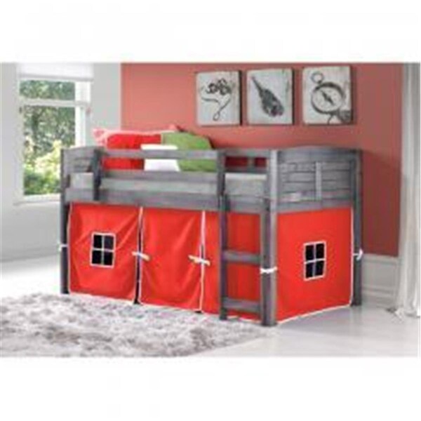Donco Kids Twin Size Louver Low Loft with Zebra Tent - Antique Grey Stain - PD_790AAG_Z