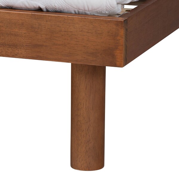 Baxton Studio Morana Mid-Century Modern Walnut Brown Finished Wood Queen Size Platform Bed with Built-in Shelf - 243-13439-ZORO
