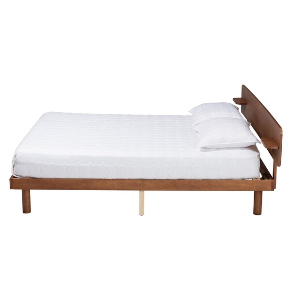 Baxton Studio Morana Mid-Century Modern Walnut Brown Finished Wood Queen Size Platform Bed with Built-in Shelf - 243-13439-ZORO