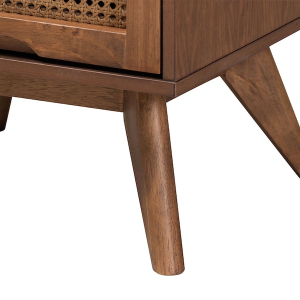 Baxton Studio Melora Mid-Century Modern Walnut Brown Finished Wood and Rattan Twin Size 3-Piece Bedroom Set - 241-11178-11179-11298-ZORO