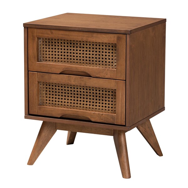Baxton Studio Melora Mid-Century Modern Walnut Brown Finished Wood and Rattan Twin Size 3-Piece Bedroom Set - 241-11178-11179-11298-ZORO