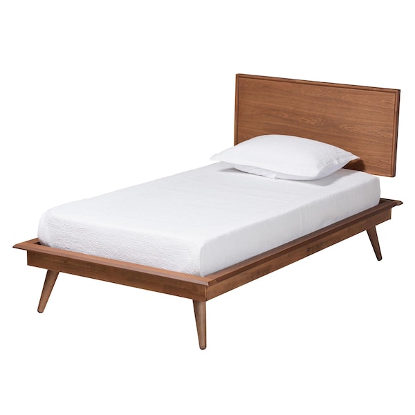 Baxton Studio Melora Mid-Century Modern Walnut Brown Finished Wood and Rattan Twin Size 3-Piece Bedroom Set - 241-11178-11179-11298-ZORO