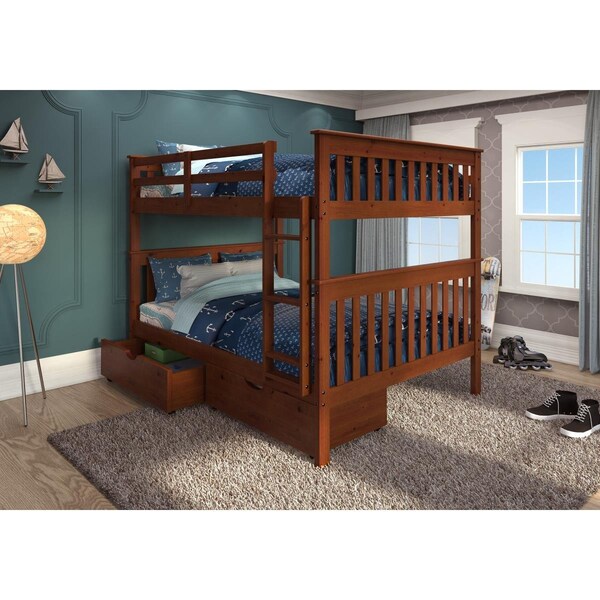Donco Kids PD-123-3E-505 Full Over Full Mission Bunk Bed with Storage Drawers - Espresso - PD_123_3E_505