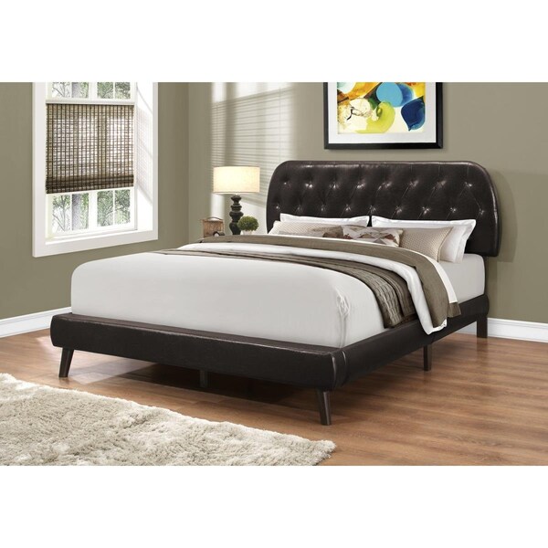 Homeroots 45.25 in. Brown Solid Wood MDF Foam & Linen Queen Sized Bed with Wood Legs - 333327