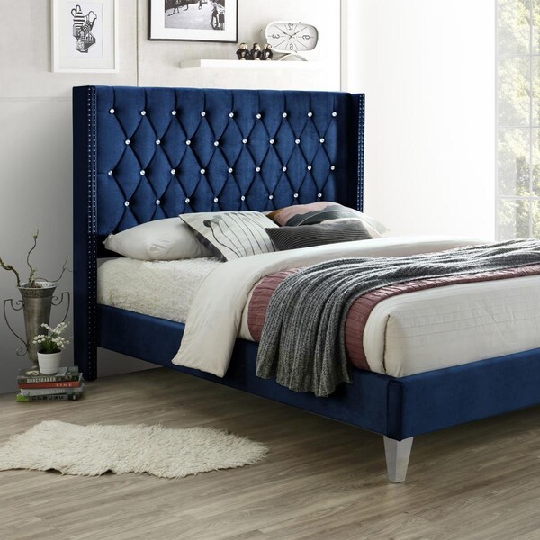 Kd Muebles De Dormitorio 48 x 57 x 81 in. Alexa Velvet Upholstered Full Size Platform Bed Blue - KD3367731