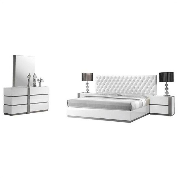 Best Master Furniture 5 Piece Seville California King Bedroom Set with Leather-Like Headboard, White - SEVILLE CAL KING 5 PCS