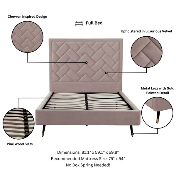 Manhattan Comfort Crosby Full- Size Bed in Blush - BD009-FL-BH