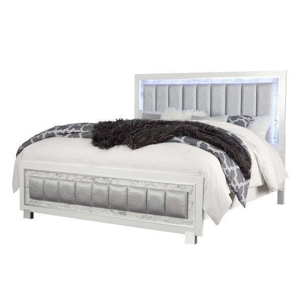 Global Furniture Usa Transitional Glam Marble, Metallic Santorini White King Bed - 3043