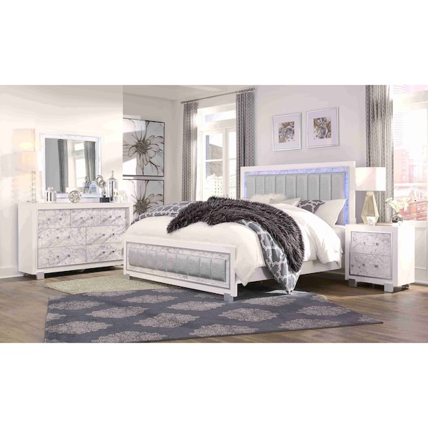 Global Furniture Usa Transitional Glam Marble, Metallic Santorini White King Bed - 3043