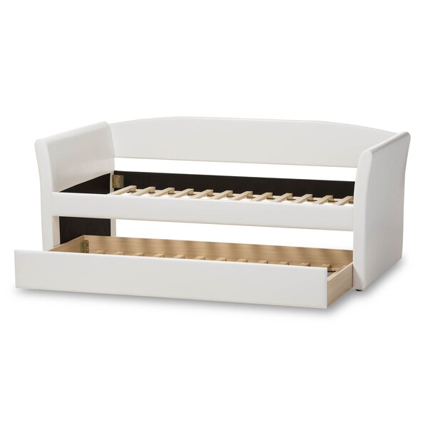 Baxton Studio Camino White Faux Leather Upholstered Daybed with Guest Trundle Bed - 131-7307