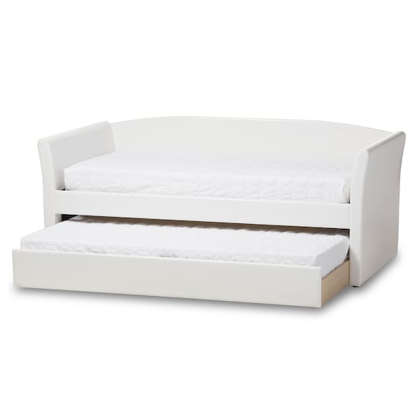 Baxton Studio Camino White Faux Leather Upholstered Daybed with Guest Trundle Bed - 131-7307