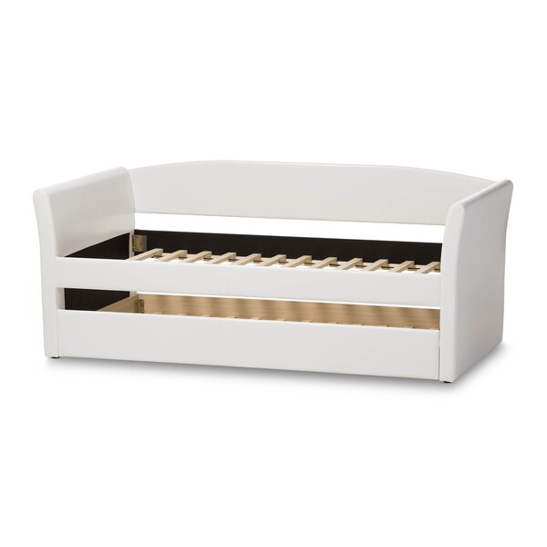 Baxton Studio Camino White Faux Leather Upholstered Daybed with Guest Trundle Bed - 131-7307