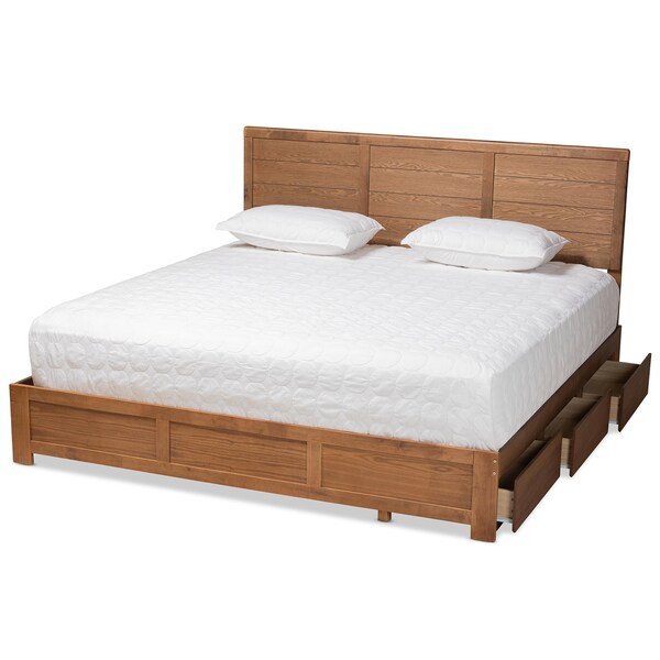 Baxton Studio Lisa Modern Ash Walnut Brown Finished Wood King Size 3-Drawer Storage Bed - 180-9427-9622-ZORO