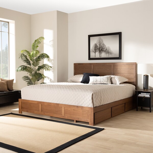 Baxton Studio Lisa Modern Ash Walnut Brown Finished Wood King Size 3-Drawer Storage Bed - 180-9427-9622-ZORO