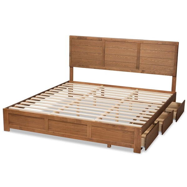 Baxton Studio Lisa Modern Ash Walnut Brown Finished Wood King Size 3-Drawer Storage Bed - 180-9427-9622-ZORO