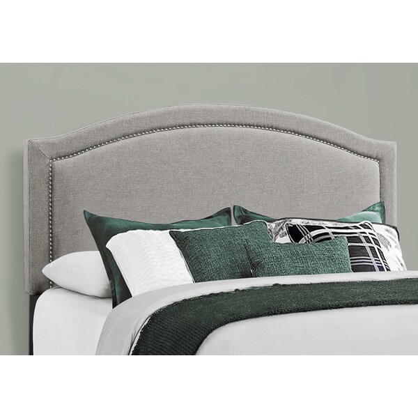 Monarch Specialties Bed, Queen Size, Platform, Bedroom, Frame, Upholstered, Linen Look, Wood Legs, Grey, Chrome - I 5936Q