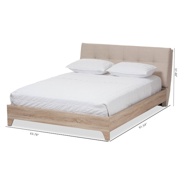 Baxton Studio Adelia Mid-Century Light Beige Whitewash Queen Size Platform Bed - 135-7426