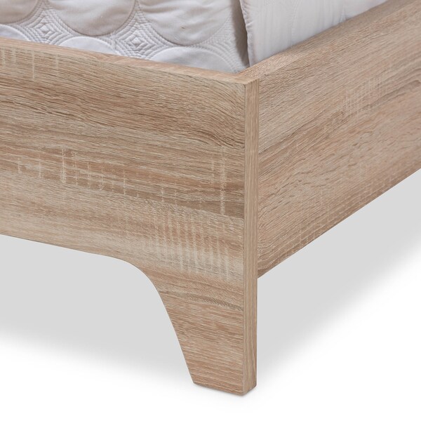 Baxton Studio Adelia Mid-Century Light Beige Whitewash Queen Size Platform Bed - 135-7426