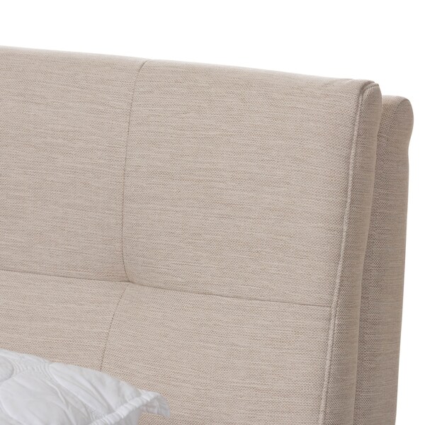 Baxton Studio Adelia Mid-Century Light Beige Whitewash Queen Size Platform Bed - 135-7426