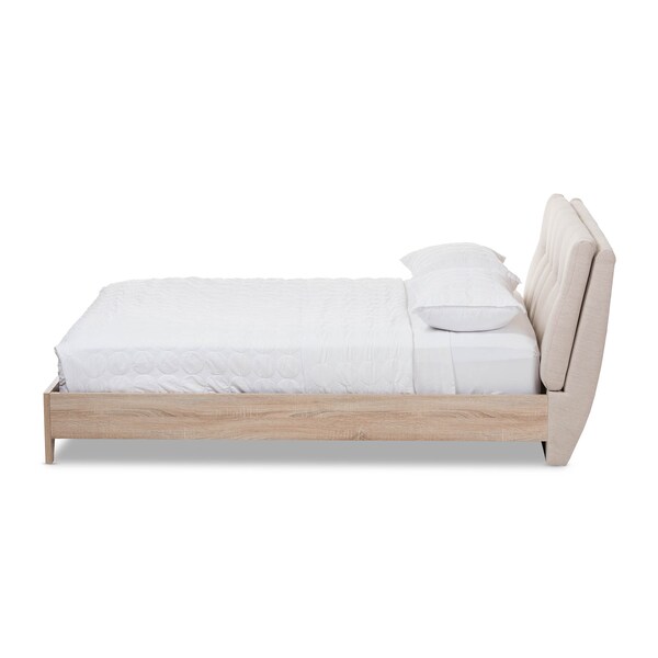 Baxton Studio Adelia Mid-Century Light Beige Whitewash Queen Size Platform Bed - 135-7426