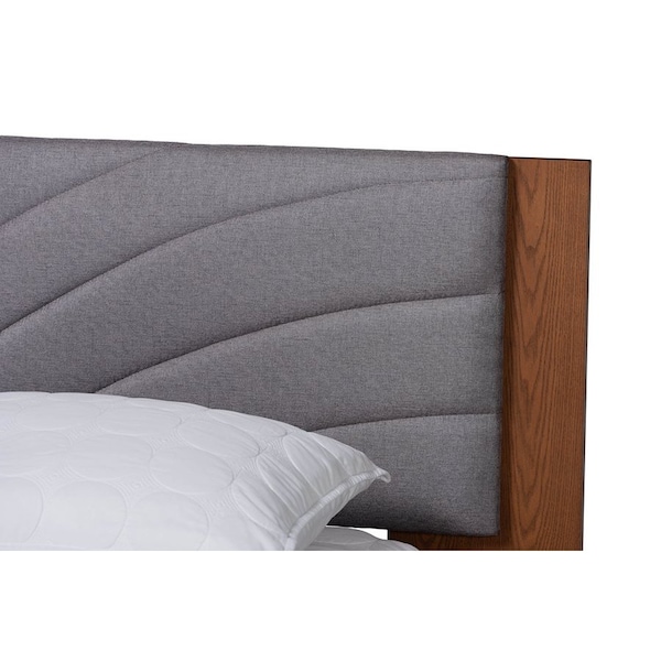 Baxton Studio Hemera Mid-Century Modern Grey Fabric and Wood King Size Platform Bed With Floating Side Table - 246-13551-ZORO