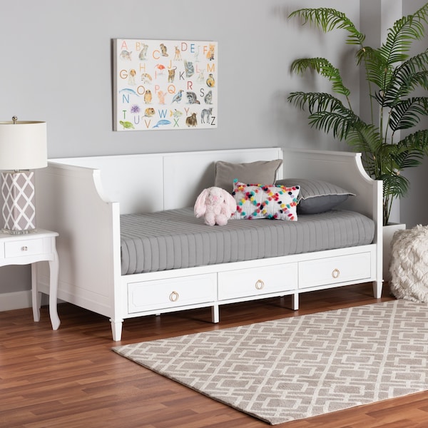 Baxton Studio Lowri Classic and Traditional White Finished Wood Twin Size 3Drawer Daybed - 222-12598-ZORO