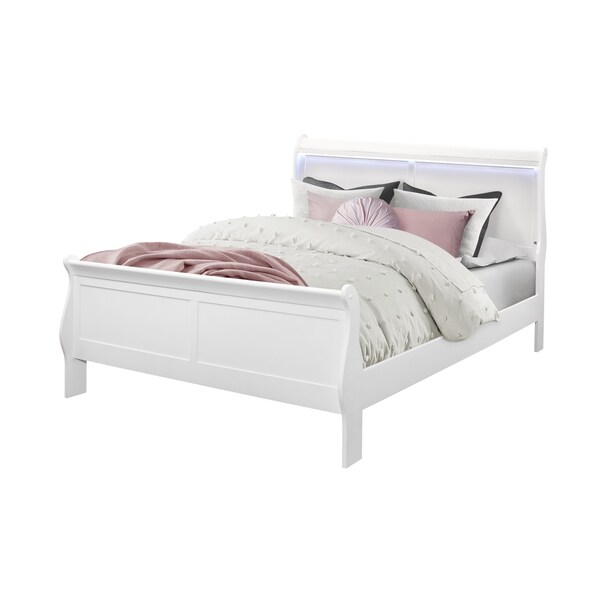 Global Furniture Usa Traditional Glam Crisp White W/ LED Charlie White Queen Bed Group With Led - 2784