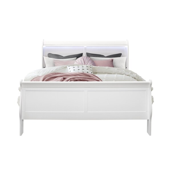 Global Furniture Usa Traditional Glam Crisp White W/ LED Charlie White Queen Bed Group With Led - 2784