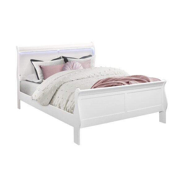 Global Furniture Usa Traditional Glam Crisp White W/ LED Charlie White Queen Bed Group With Led - 2784