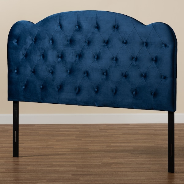 Baxton Studio Clovis ModernNavy Blue Velvet Upholstered Headboard-Queen - 198-12396-ZORO