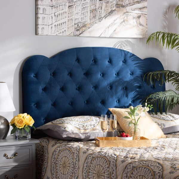 Baxton Studio Clovis ModernNavy Blue Velvet Upholstered Headboard-Queen - 198-12396-ZORO