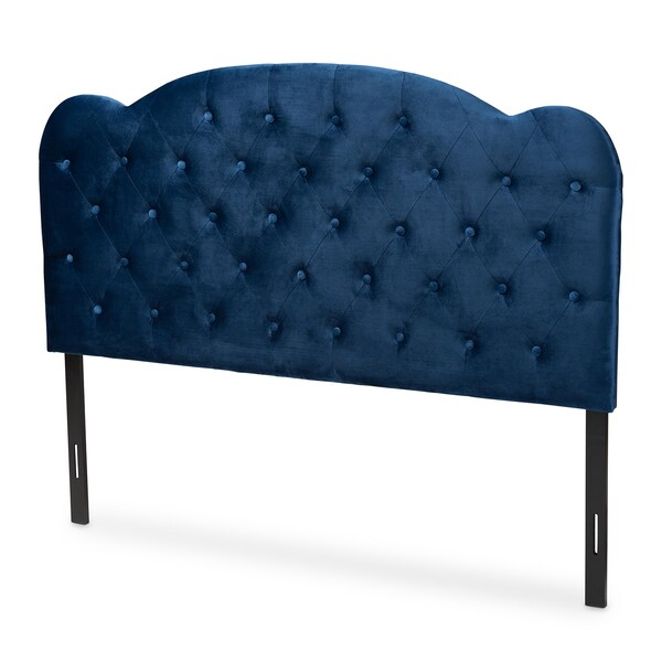 Baxton Studio Clovis ModernNavy Blue Velvet Upholstered Headboard-Queen - 198-12396-ZORO