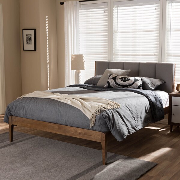 Baxton Studio Ember Light Grey and Brown Finish Wood Queen Size Platform Bed - 135-7391