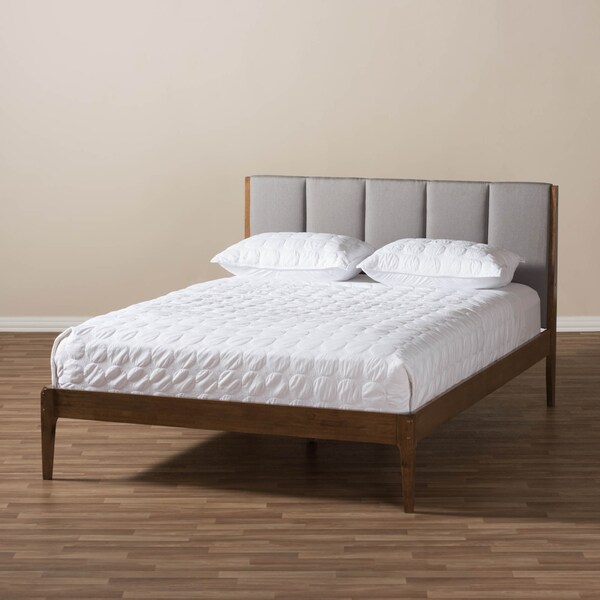 Baxton Studio Ember Light Grey and Brown Finish Wood Queen Size Platform Bed - 135-7391