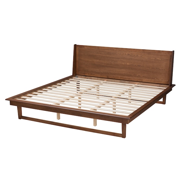 Baxton Studio Macayle Mid-Century Modern Ash Walnut Finished Wood King Size Platform Bed - 227-12430-ZORO