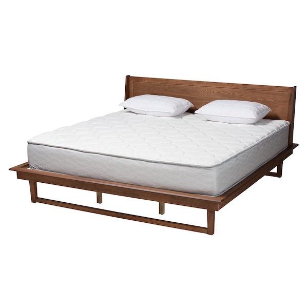 Baxton Studio Macayle Mid-Century Modern Ash Walnut Finished Wood King Size Platform Bed - 227-12430-ZORO