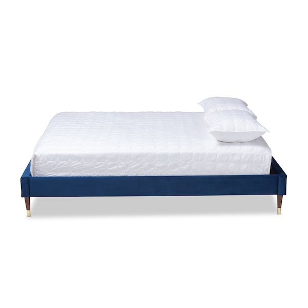 Baxton Studio Volden Blue Velvet Upholstered Full Size Wood Platform Bed Frame - 155-9465